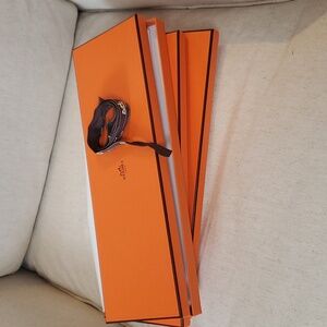 Hermes tie box with ribbon and tissue